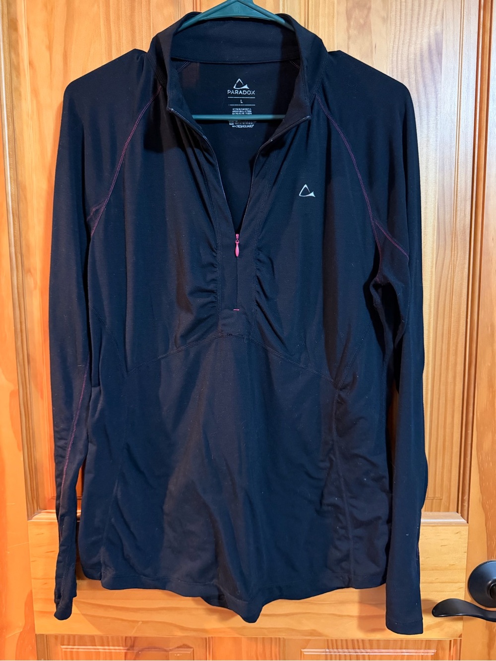 Paradox Black Long-Sleeve Swim Coverup with Pink Stitching